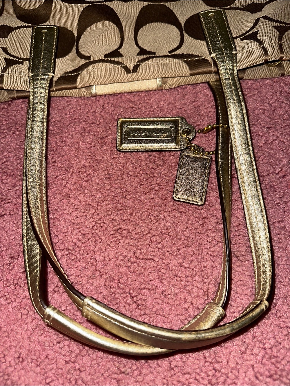 Coach Metallic-Trim Signature Tote in Brown and Gold - Picture 4 of 5
